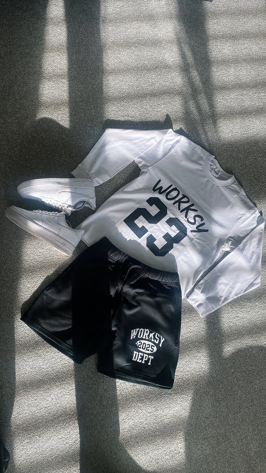 WORKSY “23” WHITE AND BLACK LONG SLEEVE TEE