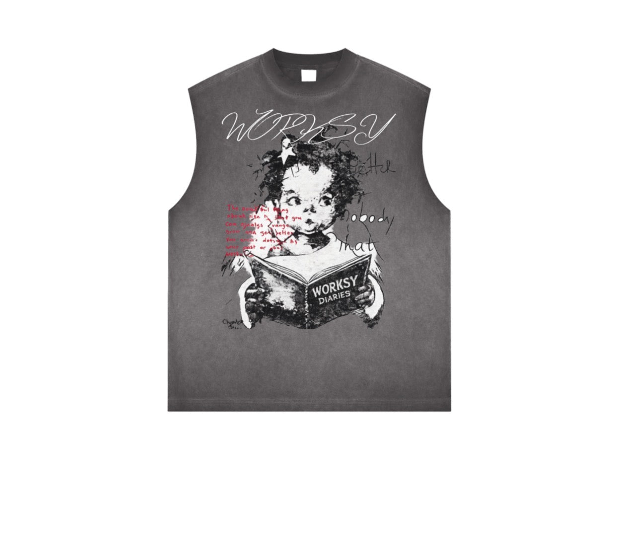 WORKSY SMOKE GREY SLEEVELESS TEE -