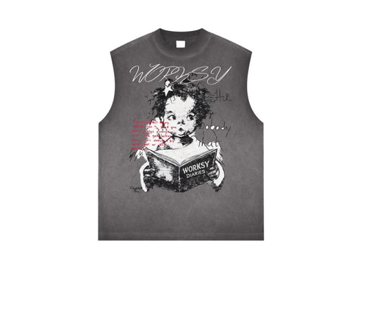 WORKSY SMOKE GREY SLEEVELESS TEE -
